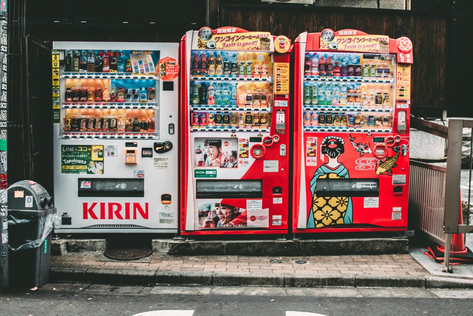 Customer using touchscreen vending machine with smartphone payment